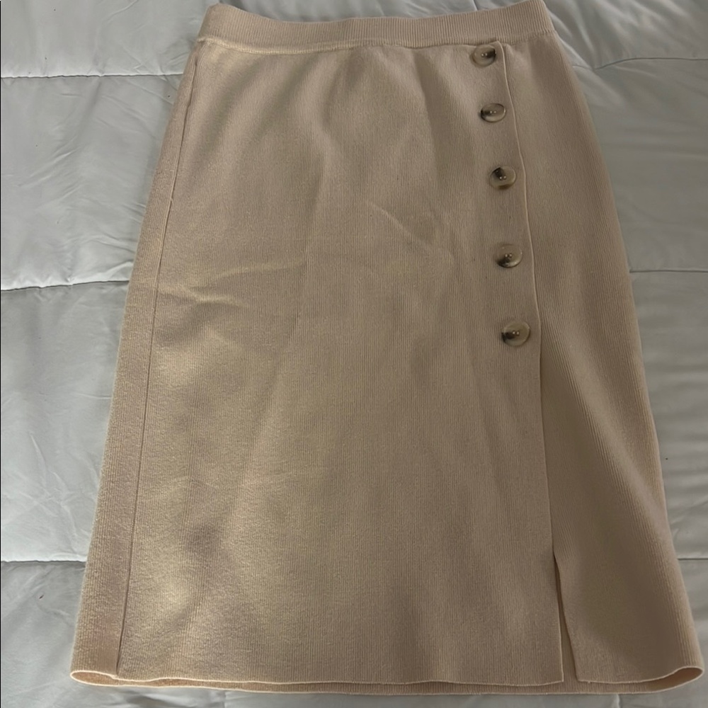 Lena Tan Midi Pencil Skirt with Slit